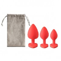 Anal Plug 3 pc Set w/ Red Heart Jewels Silicone 